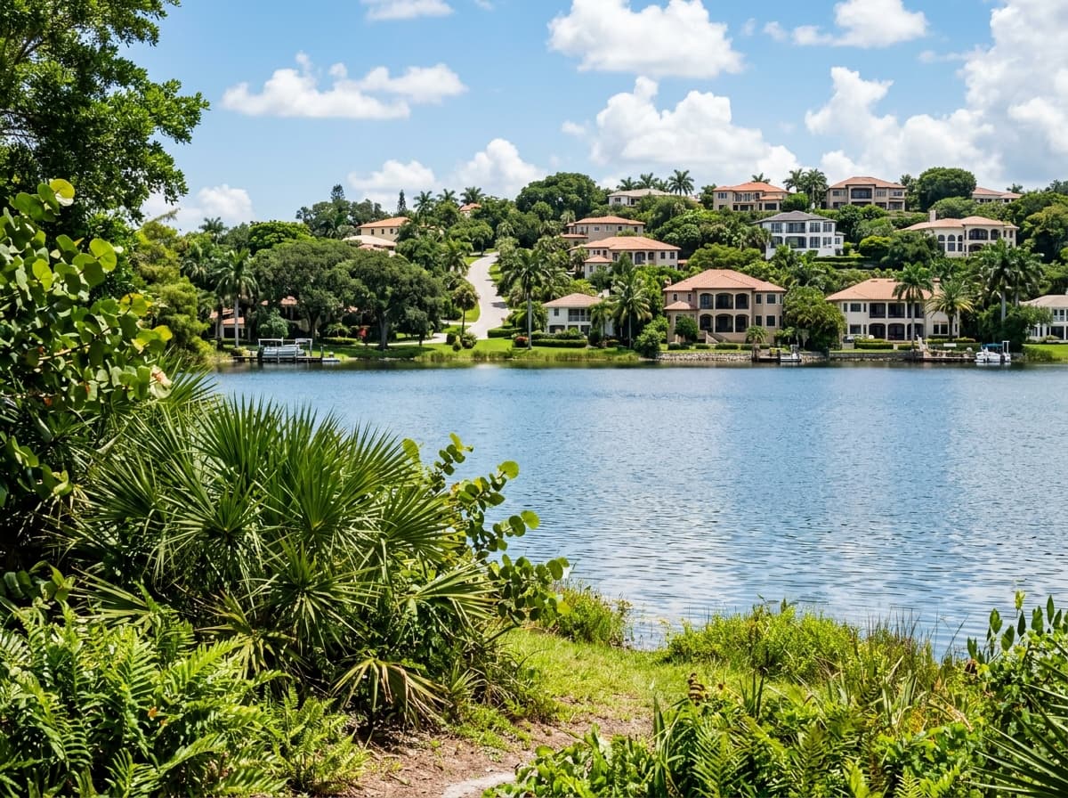 Scenic lake with luxury houses in Broward County, Florida