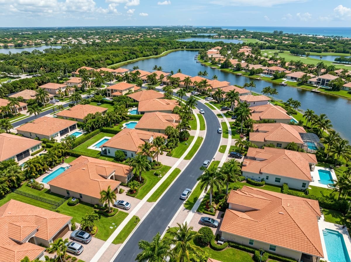 High-angle view of a neat Broward County residential subdivision